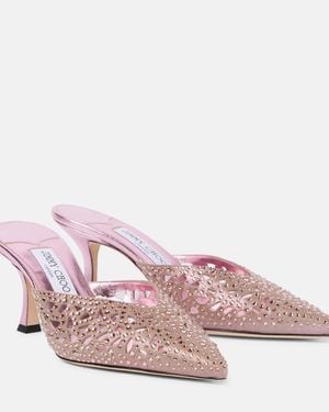 Jimmy Choo Solar 70 Embellished Laser-Cut Suede Mules - Pink