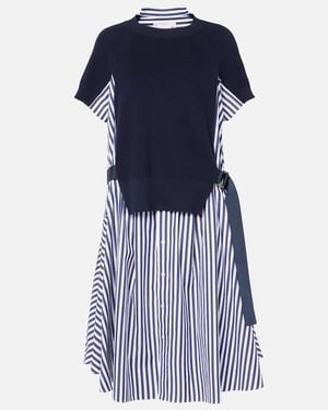 Sacai Striped Cotton Midi Dress - Blue