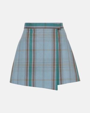 Vivienne Westwood Cut Off Tartan Cotton And Linen Miniskirt - Blue