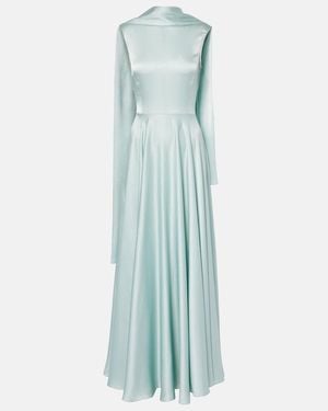 Solace London Emelia Scarf-Detail Satin Gown - Blue