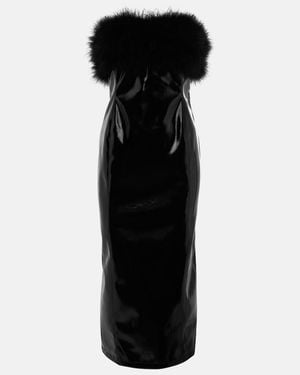 Blumarine Feather-Trimmed Faux Leather Midi Dress - Black