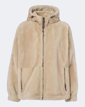 Brunello Cucinelli Monili Hooded Shearling Jacket - Natural