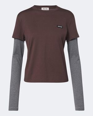 Miu Miu Layered Cotton Jersey T-Shirt - Brown