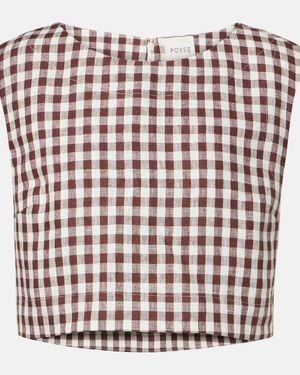 Posse Martina Gingham Linen Crop Top - Red