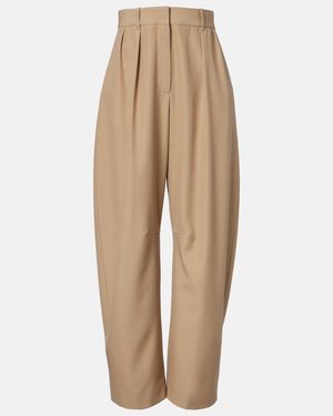Loewe Wool Wide-Leg Pants - Natural