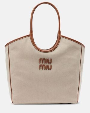 Miu Miu Tote Bag Ivy Aus Canvas Mit Leder - Natur
