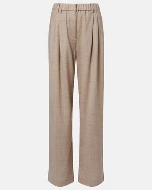 Brunello Cucinelli Monili Virgin Wool Wide-Leg Trousers - Natural