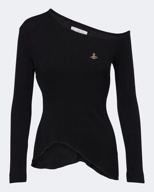 Vivienne Westwood Orb Ribbed-Knit One-Shoulder Top - Black