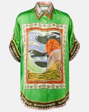 ALÉMAIS Lucky Pace Printed Silk Shirt - Green