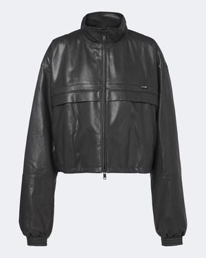 Prada Cropped Jacke Aus Leder - Schwarz