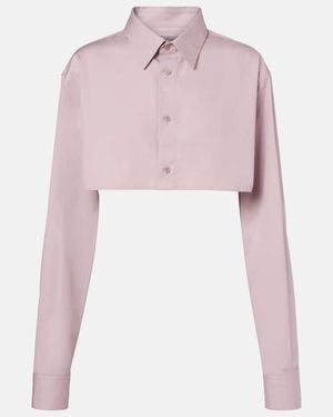 Balenciaga Camisa Cropped De Algodon - Rosa