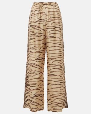 Stella McCartney Printed High-Rise Silk Wide-Leg Pants - Natural