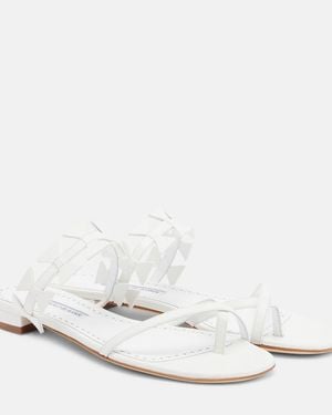 Manolo Blahnik Maura Leather Thong Sandals - White