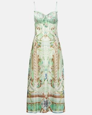 CAMILLA Gathered Silk Midi Dress - Green
