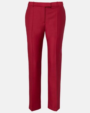 McQueen Cropped Wool And Mohair Slim Trousers - Red