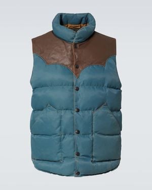 RRL Stonely Padded Leather-Trimmed Vest - Blue