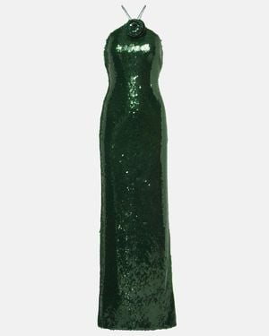 Magda Butrym Floral-Applique Sequined Halterneck Gown - Green
