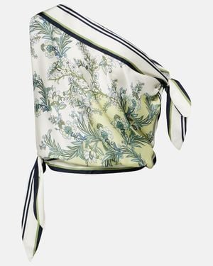 Veronica Beard Tari Floral One-Shoulder Twill Top - Green