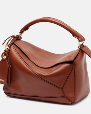 Loewe Featherlight Puzzle Small Leather Top-Handle Bag - Brown