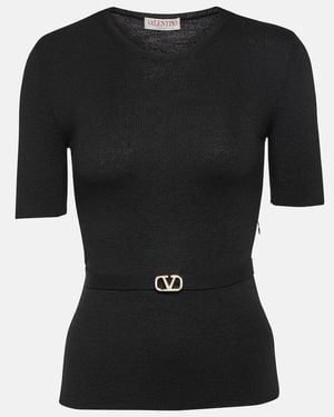 Valentino Belted Virgin Wool Sweater - Black