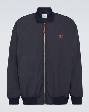 Miu Miu Logo Cotton-Blend Bomber Jacket - Blue