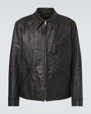 RRL Slim Fit Leather Moto Jacket in Black for Men | Lyst UK