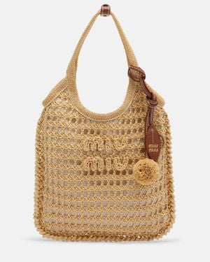 Miu Miu Ivy Crochet Raffia-Effect Top-Handle Bag - Natural