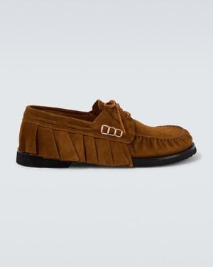 JW Anderson Ruffled Suede Boat Shoes - Brown