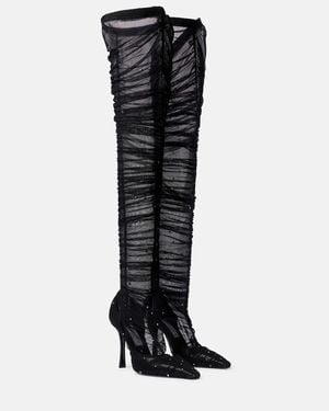 Jimmy Choo Lotta 100 Embellished Tulle Over-The-Knee Boots - Black