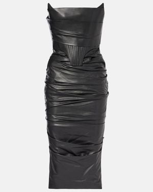 Alex Perry Ruched Leather Midi Dress - Black
