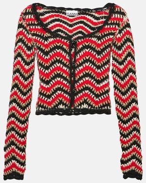 Ganni Gehäkelter Cropped-Cardigan Aus Bio-Baumwolle - Rot