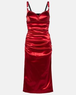Dolce & Gabbana Dolce&Gabbana Draped Satin Calf-Length Dress With Conical Cups - Red