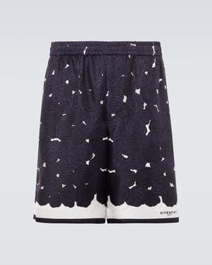 Givenchy Floral Silk Twill Shorts - Blue