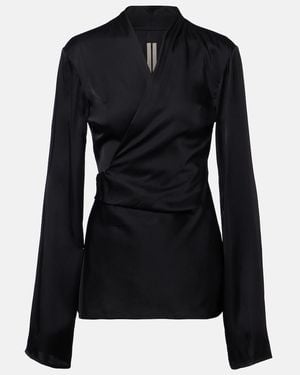 Rick Owens Laura Satin Wrap Top - Black