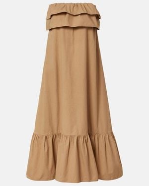Saint Laurent Maxi Dress With Ruffles - Natural