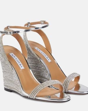 Aquazzura Wow Crystal 95 Wedge Sandals - Metallic