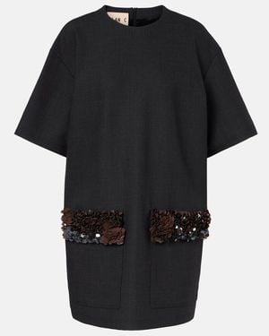 Plan C Vestido Corto En Mezcla De Lana - Negro