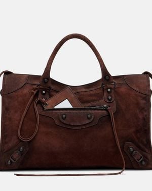 Balenciaga Le City Medium Suede Top-Handle Bag - Brown