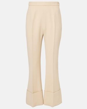 Valentino Virgin Wool Crepe Flared Trousers - Natural