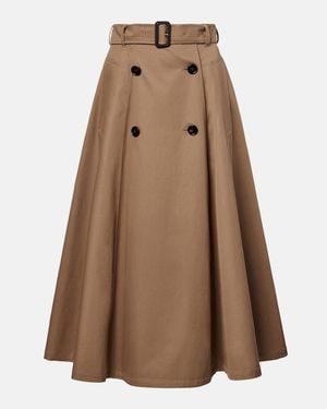 Burberry Belted Cotton Midi Skirt - Brown