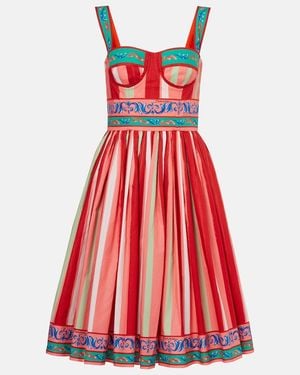 Dolce & Gabbana Taormina Striped Cotton Bustier Dress - Red