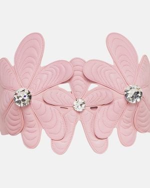 Area Mussel Flower Embellished Leather Strapless Top - Pink