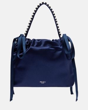 Jimmy Choo Drawstring Mini Embellished Satin Top-Handle Bag - Blue