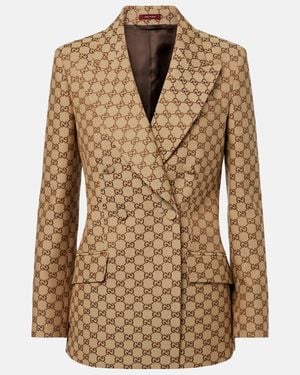 Gucci Cotton-Blend Gg Jacquard Blazer - Brown