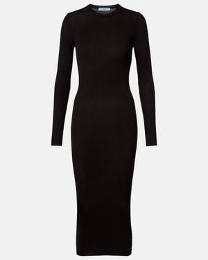 Prada Ribbed-Knit Virgin Wool Midi Dress - Black
