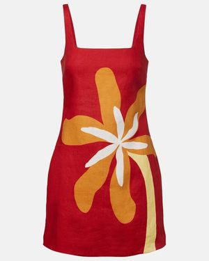 Cala De La Cruz Siela Floral Linen Minidress - Red