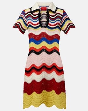 La DoubleJ Chevron Crochet Cotton Polo Dress - Red