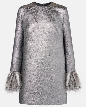 Dolce & Gabbana Feather-Trimmed Lame Minidress - Grey