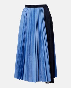 Sacai Striped Cotton-Blend Poplin Midi Skirt - Blue