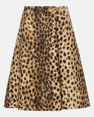 Valentino Leopard-Print Wool Midi Skirt - Natural